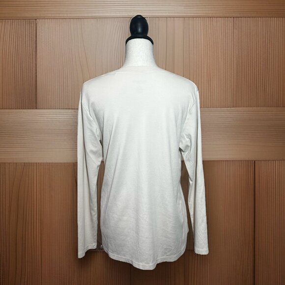 MM Lafleur Top Women’s Medium Off White Cream Soft Pima Cotton Long Sleeve Tee - Picture 2 of 10